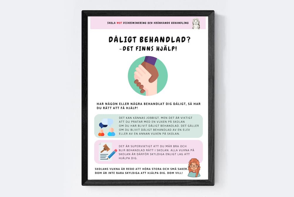 En färgglad plansch med en hand med ett hjärta på.